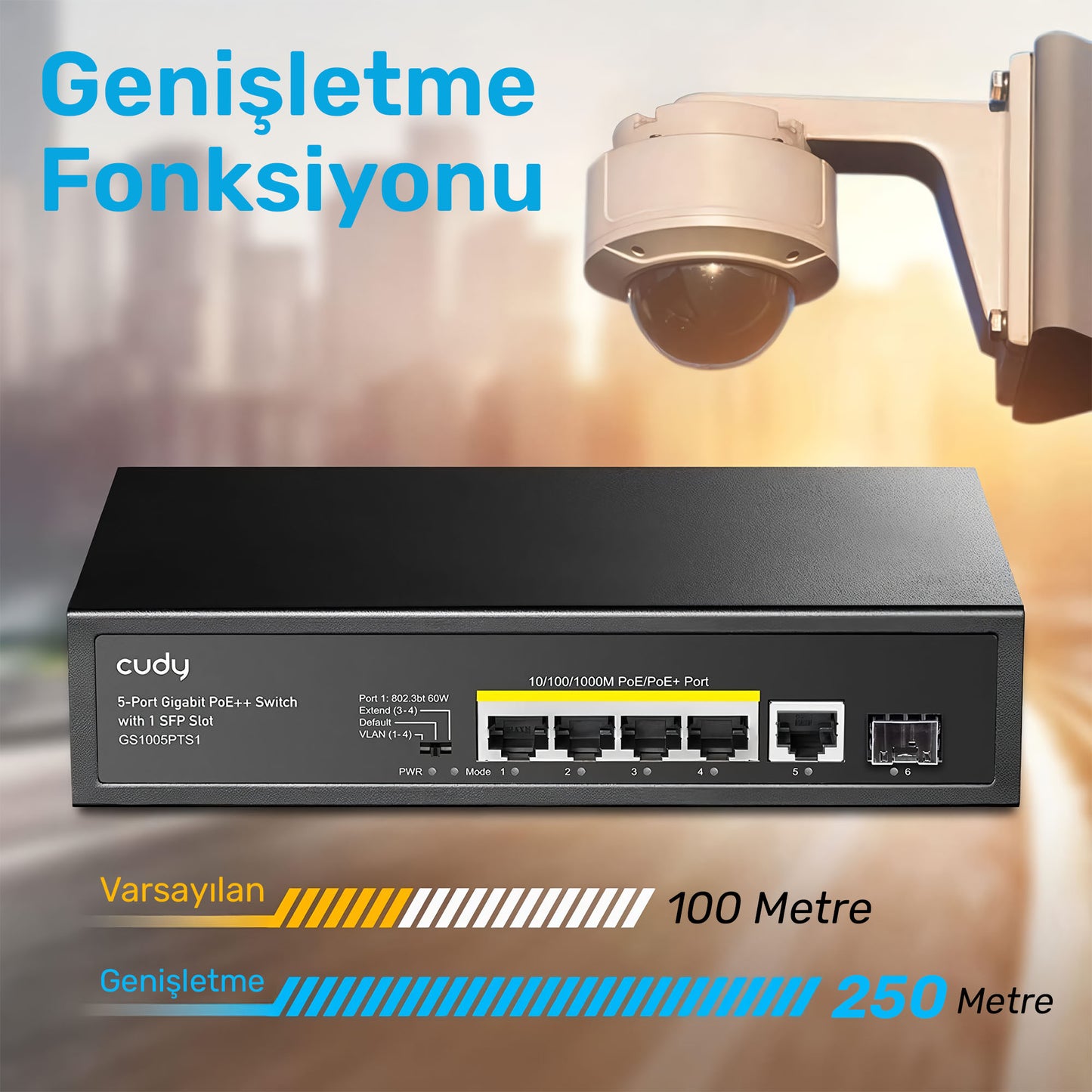 Cudy GS1005PTS1 1 Port Gigabit+ 4 Port Gigabit 120W PoE+1 Port SFP Gigabit Metal Switch