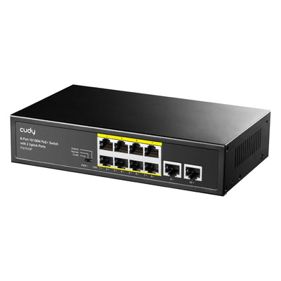 Cudy FS1010P 8 Port 10/100Mbps 120W PoE+, 2 Uplink Portlu VLAN CCTV Rack Mount Metal Switch