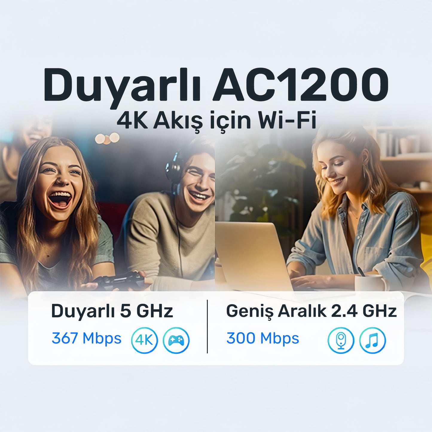Cudy WR1200E 300Mbps/2.4GHz 867Mbps/5GHz 4x5dBi Anten 4Port Dual Band Wi-Fi Router (AC1200 Serisi)