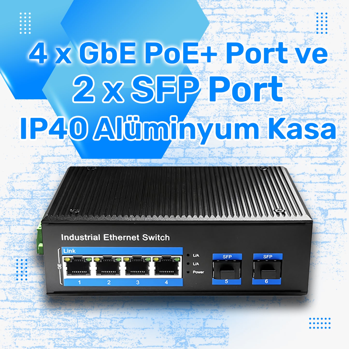 Cudy IG1004S2P 4Port Gigabit 120W PoE+,2SFP, 2km Çoklu,80km Tekli Mod IP40 Metal Endüstriyel Switch