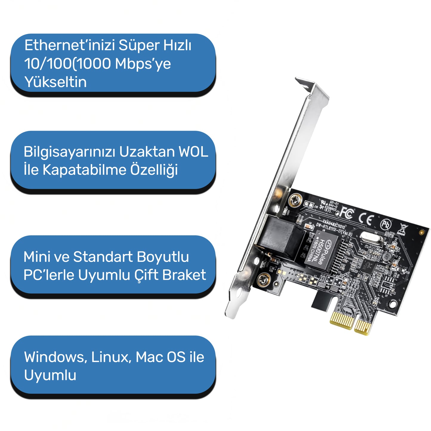 Cudy PE10 WOL 10/100/1000Mbps Gigabit PCI LAN Express Adaptör