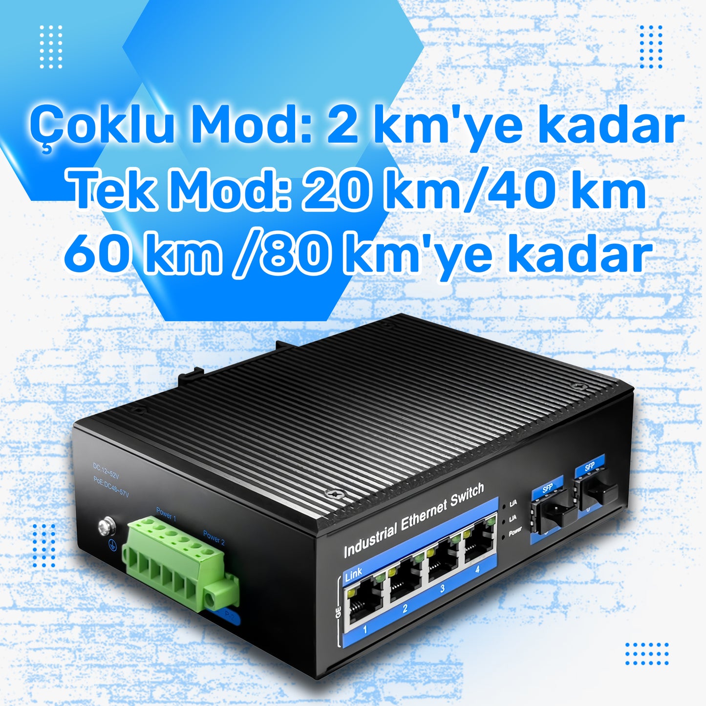 Cudy IG1004S2P 4Port Gigabit 120W PoE+,2SFP, 2km Çoklu,80km Tekli Mod IP40 Metal Endüstriyel Switch