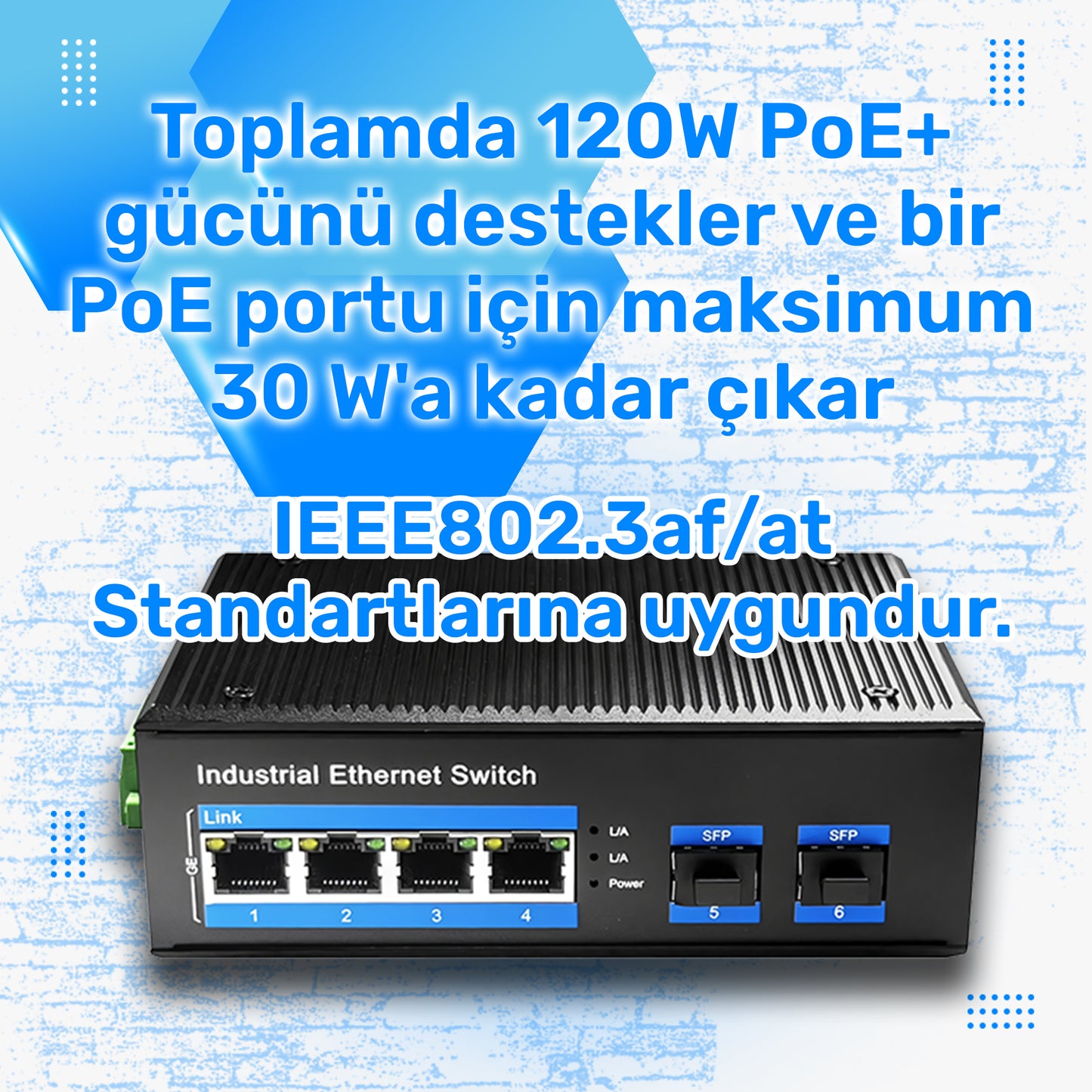 Cudy IG1004S2P 4Port Gigabit 120W PoE+,2SFP, 2km Çoklu,80km Tekli Mod IP40 Metal Endüstriyel Switch