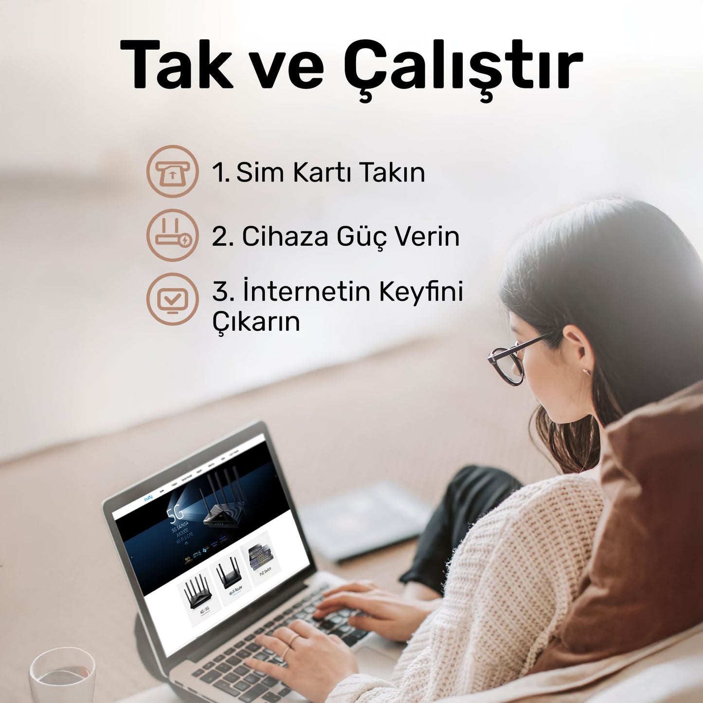 Cudy LT500 2,4GHz 300Mbps, 5GHz 867Mbps, 4 Port Wi-Fi Mesh 4G LTE DDNS Router (AC1200 Serisi)