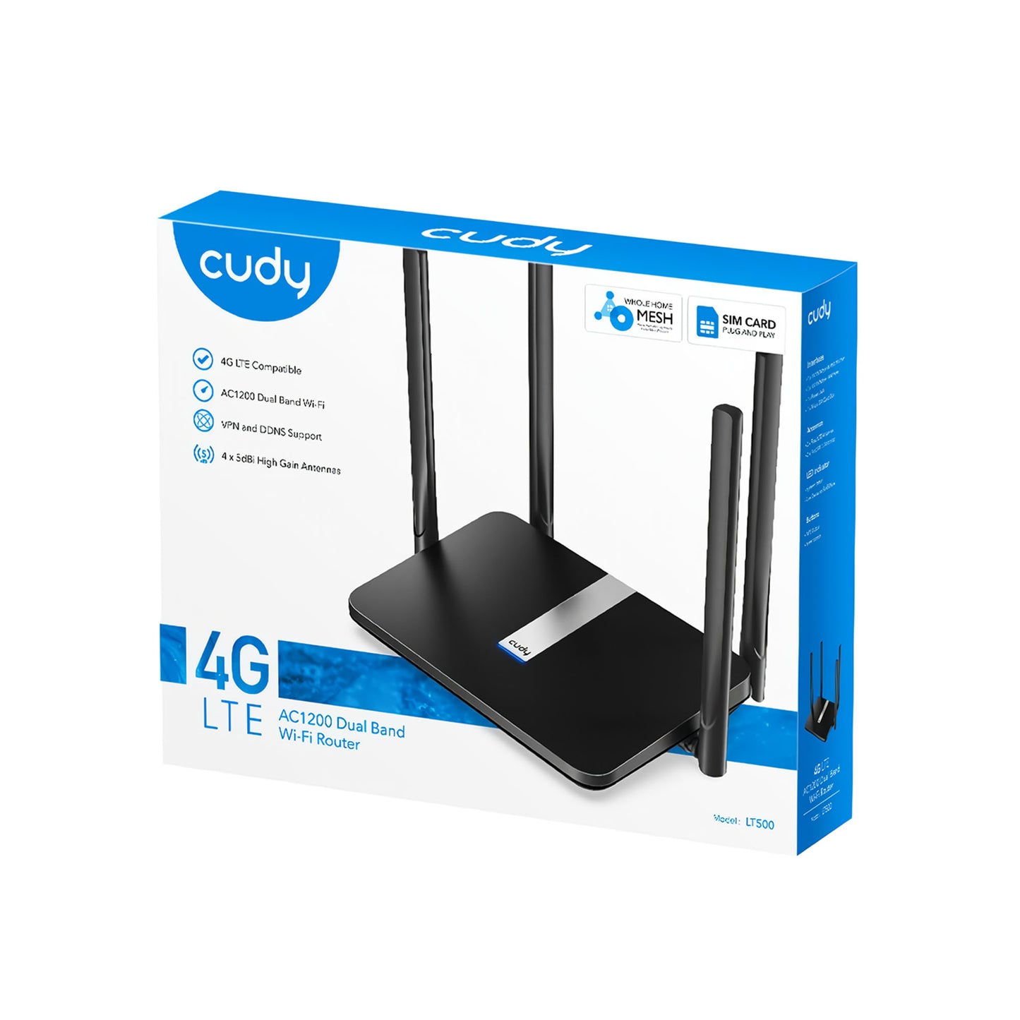 Cudy LT500 2,4GHz 300Mbps, 5GHz 867Mbps, 4 Port Wi-Fi Mesh 4G LTE DDNS Router (AC1200 Serisi)