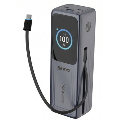 NPO WP001A 2xUSB-C,1xUSB-C Kablolu Led Ekranlı 205W 27.000mAh PD GaN3 Smart Powerbank