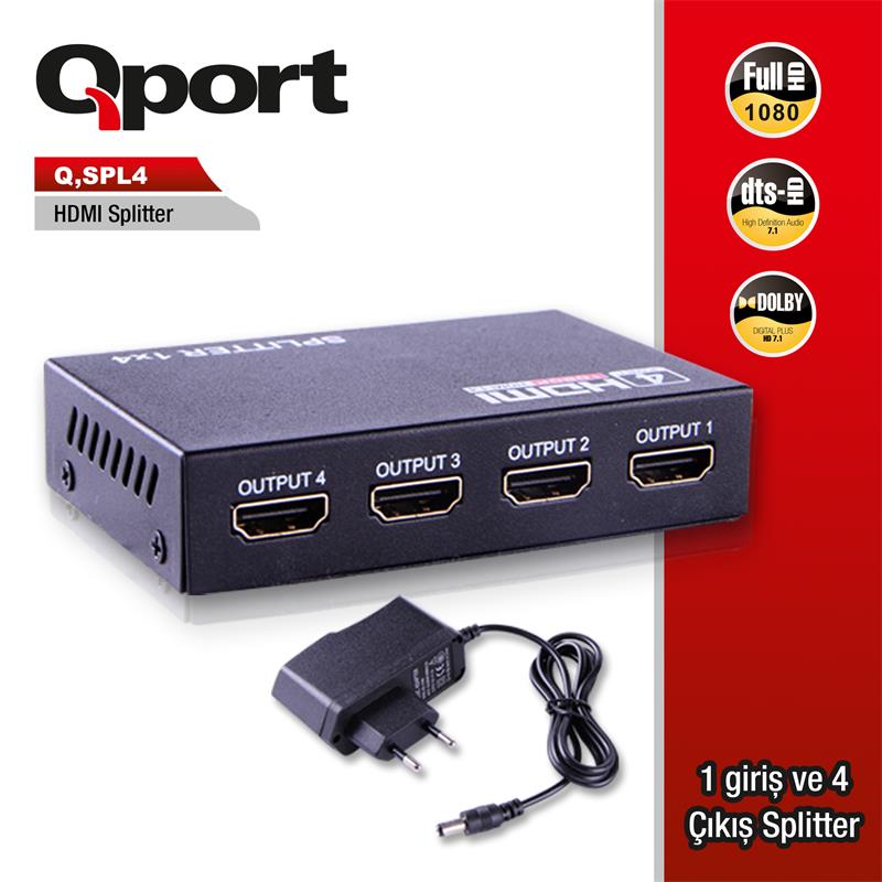 Qport Q-spl4 Full Hd 1 Giris 4cikisli Hdmi Splitter (sinyal Cogaltici)
