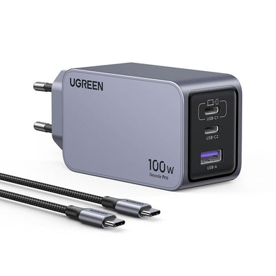 UGREEN NEXODE PRO 100W GAN HIZLI SARJ CIHAZI TYPE-C QC PD 2XUSB-C, 1XUSB-A UZAY GRISI 25874