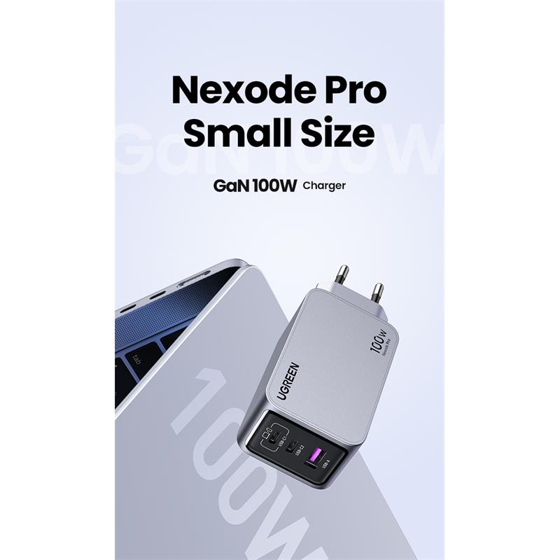 UGREEN NEXODE PRO 100W GAN HIZLI SARJ CIHAZI TYPE-C QC PD 2XUSB-C, 1XUSB-A UZAY GRISI 25874