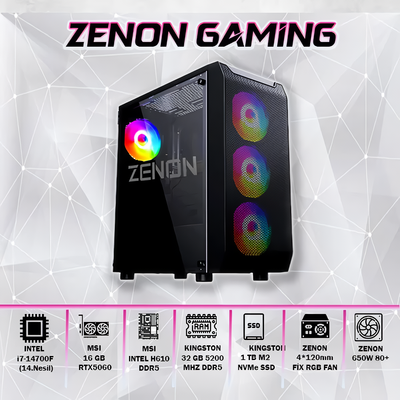 ZENON Gaming ZG-165 i7-14700F 32GB 1TB SSD 16gb RTX5060 Ti DOS Masaüstü Oyun Bilgisayarı (3 Yıl Garanti)