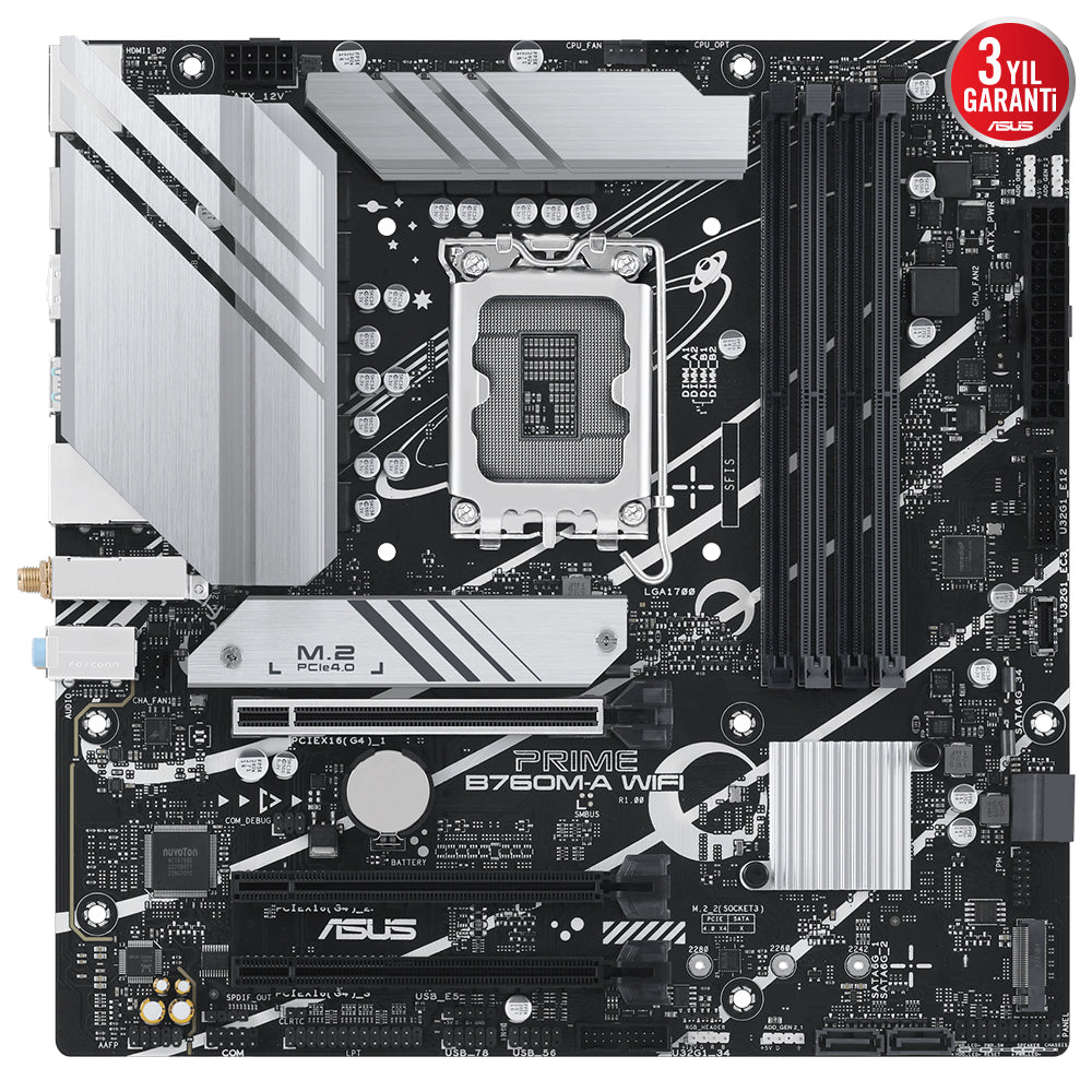 ASUS PRIME B760M-A WIFI B760 DDR5 (Vga Yok) GLan 2.5G mATX HD DP WIFI BT RGB M2 1700p Anakart