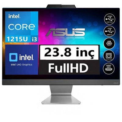 ASUS A3402WBAK-I38512B0D i3-1215U 8GB 512GB SSD O/B UHD 23.8" Siyah DOS All in One PC