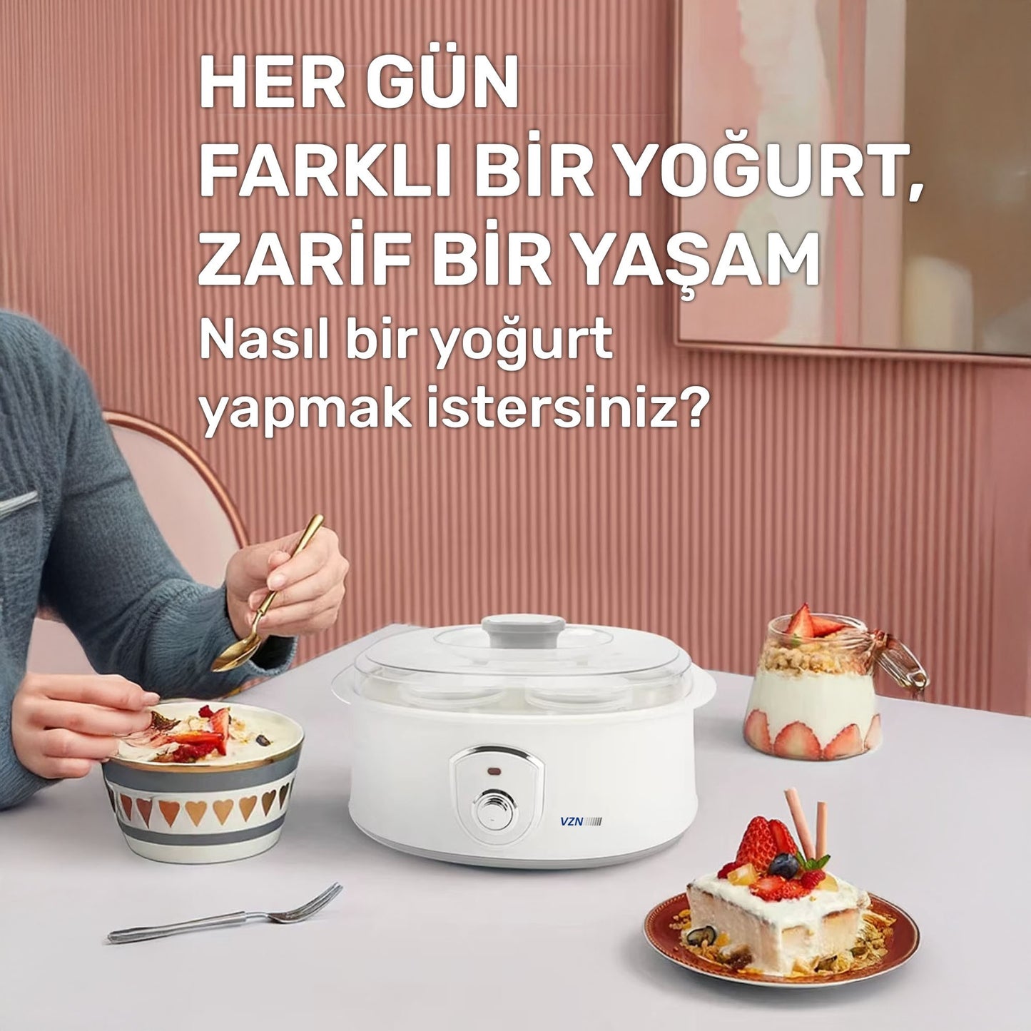 VZN 20W 1,5Lt. 7 Kavanozlu  Bebek Ek Gıda Başlangıç Seti ve Profesyonel Yoğurt Mayalama Makinesi