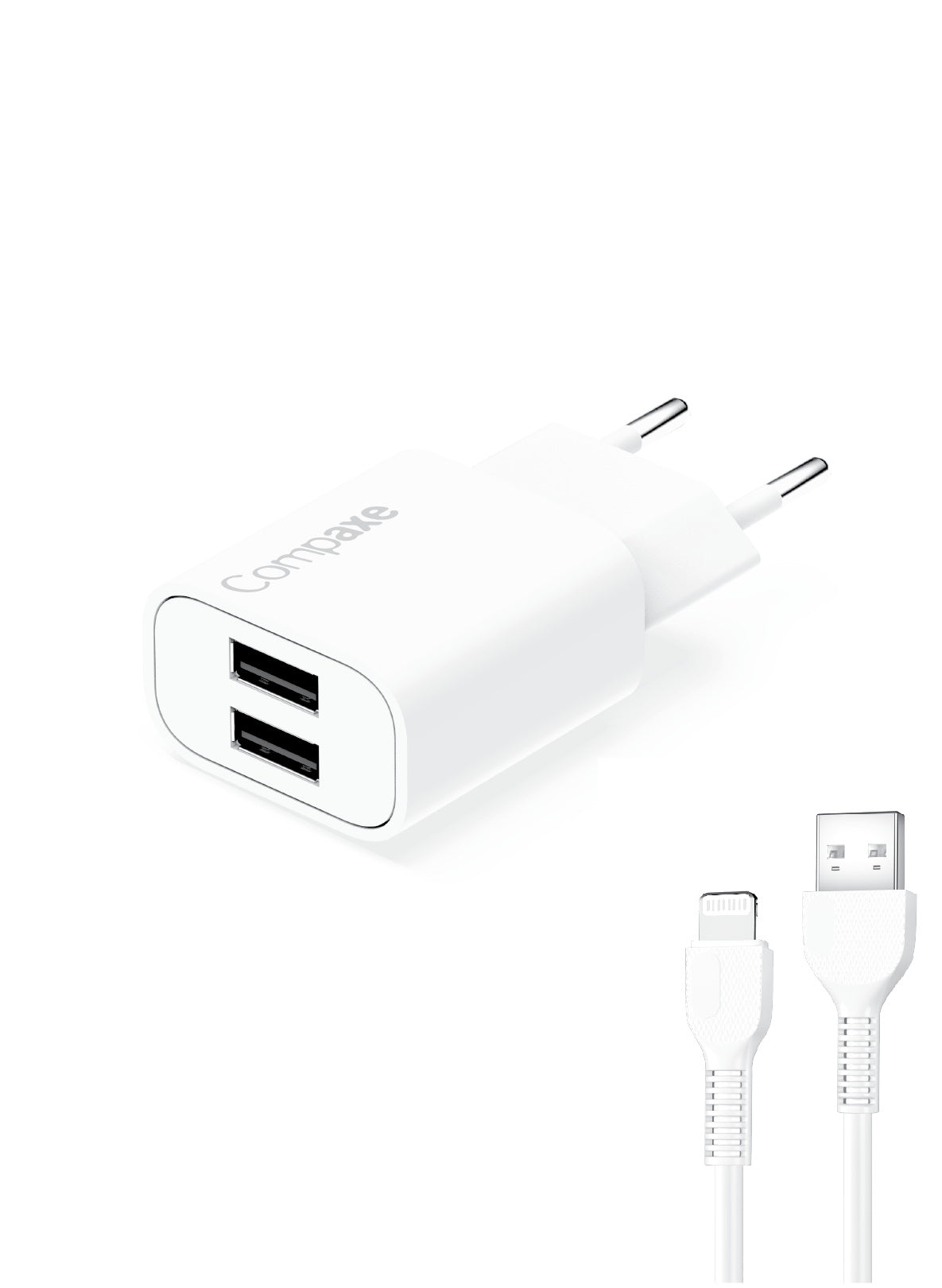 COMPAXE CTA-521D IU 10W 5V 2.1A ÇİFT USB ADAPTÖR Beyaz KABLOLU SET