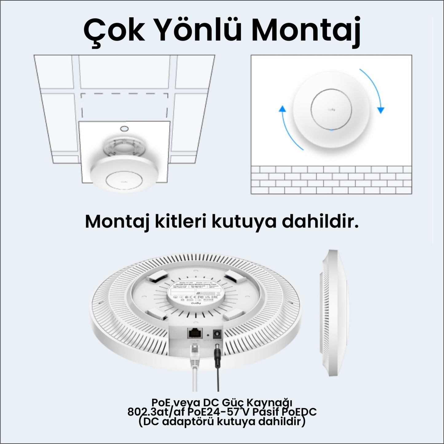 Cudy AP1300 5GHz 867 Mbps, 2.4GHz 300 Mbps WiFi Gigabit IP65 Indoor Access Point (AC1200 Serisi)