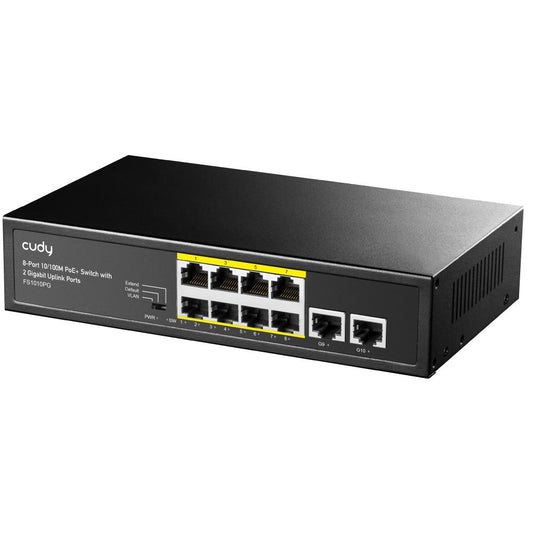 Cudy FS1010PG 8 Port 10/100Mbps PoE+ 120W PoE, 2 Uplink Portlu VLAN CCTV Rack Mount Metal Switch