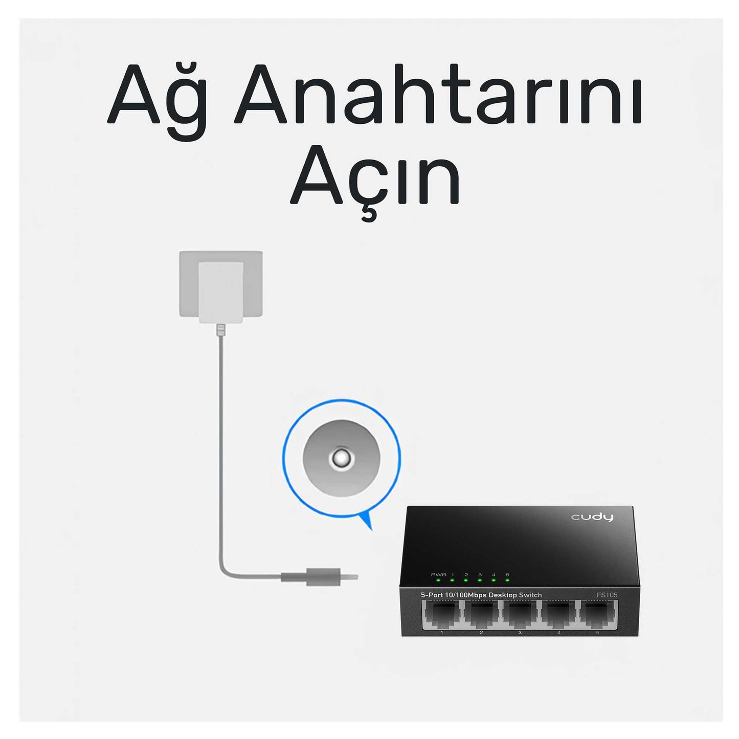 Cudy FS105 5Port 10/100Mbps Duvar Montajlı Metal Masaüstü Switch