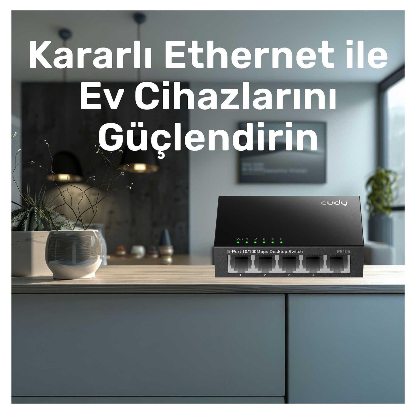 Cudy FS105 5Port 10/100Mbps Duvar Montajlı Metal Masaüstü Switch