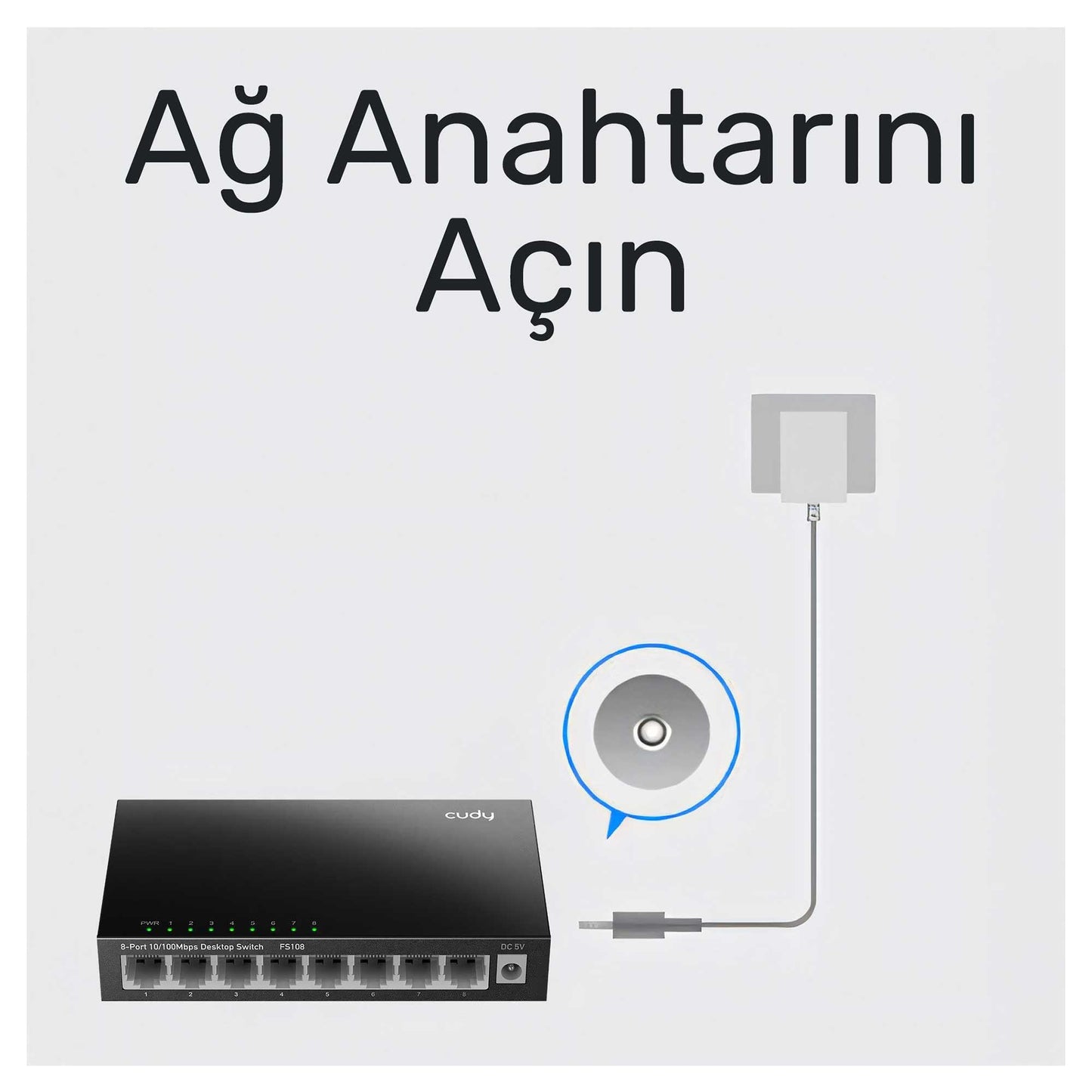 Cudy FS108 8Port 10/100Mbps Duvar Montajlı Metal Masaüstü Switch