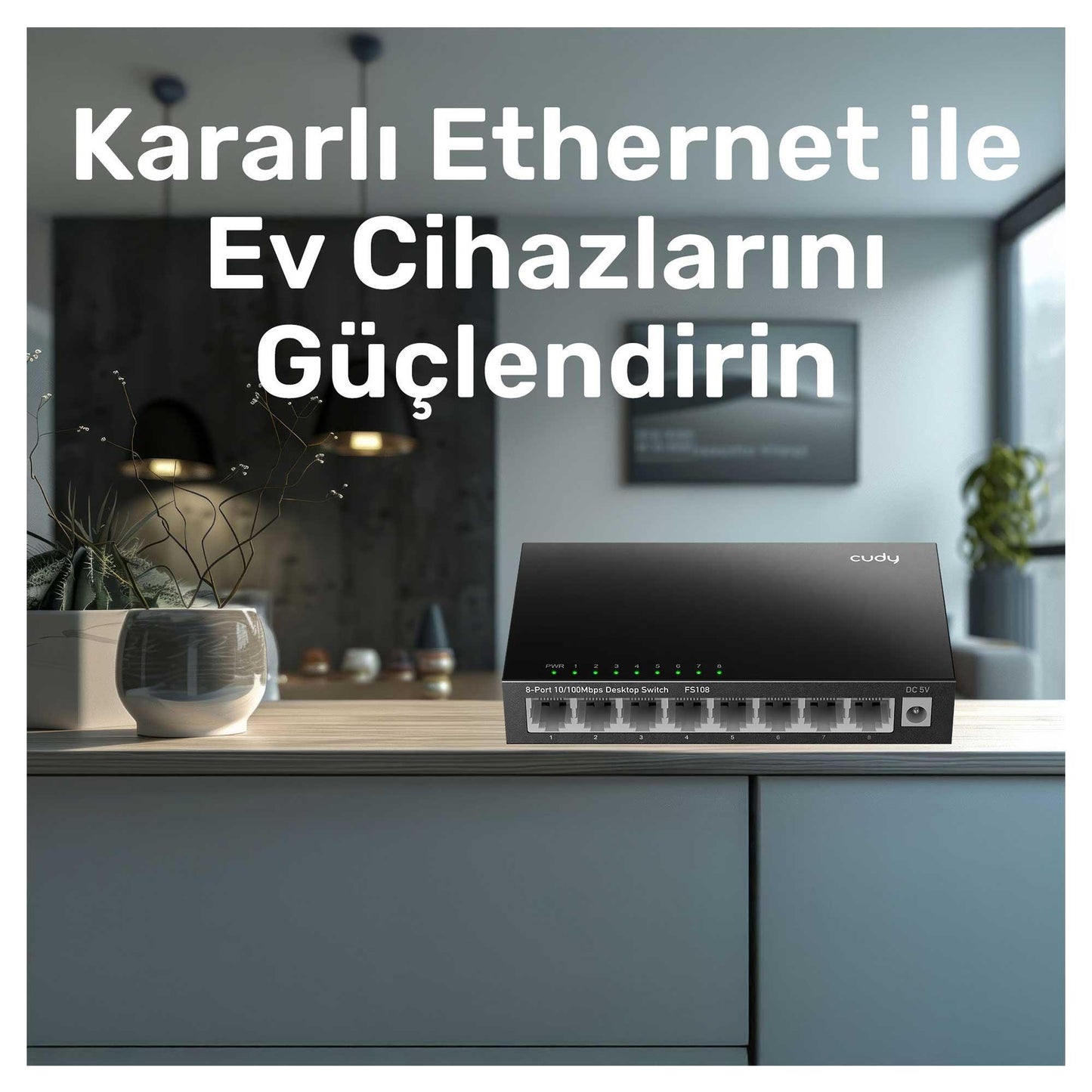 Cudy FS108 8Port 10/100Mbps Duvar Montajlı Metal Masaüstü Switch