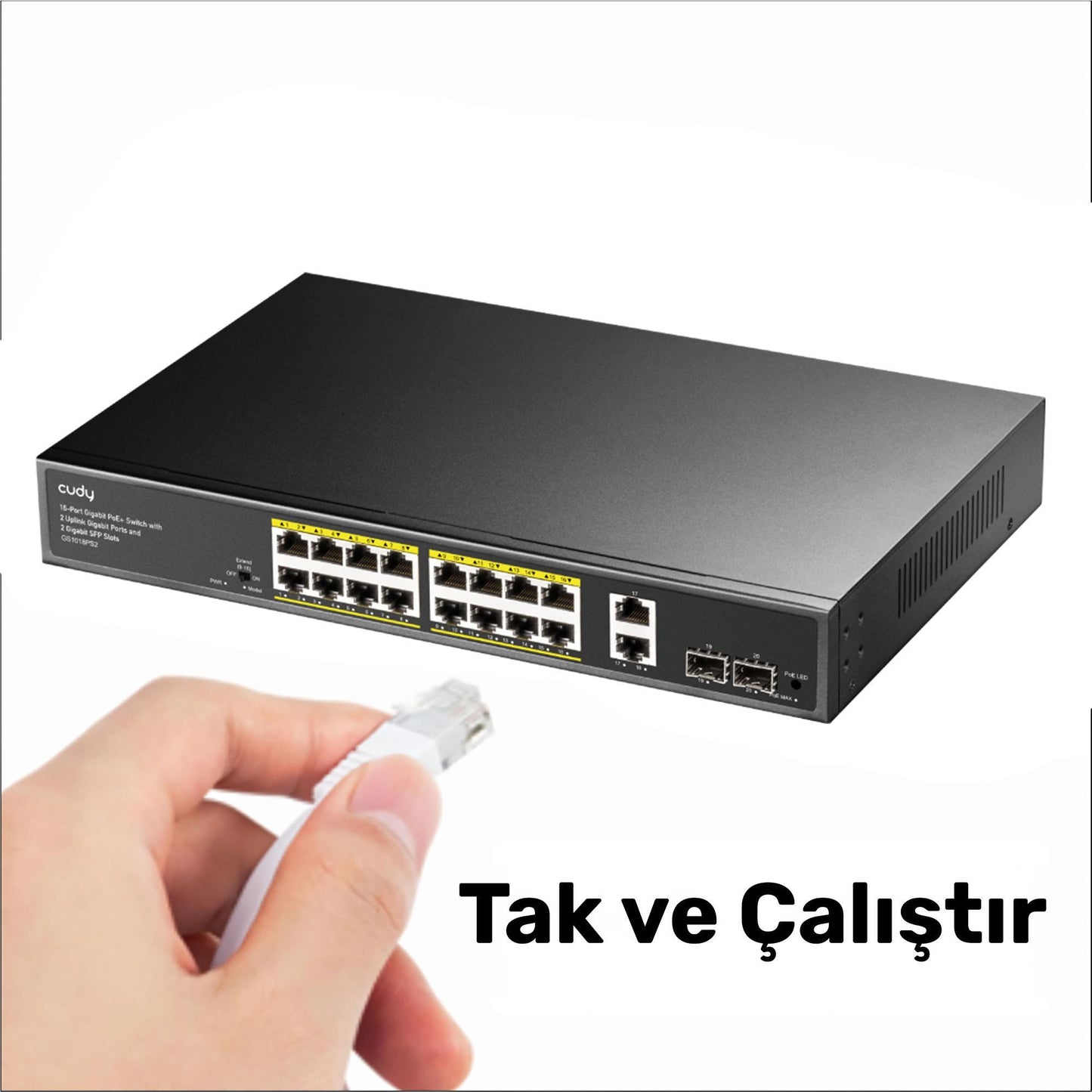 Cudy GS1018PS2 16Port 10/100Mbps Gigabit PoE 2Port Gigabit 200W Metal Masaüstü Switch