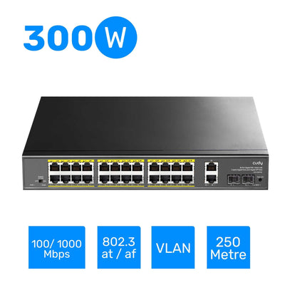 Cudy GS1026PS2 2Port Gigabit 24Port Gigabit PoE 10/100Mbps 300W Metal Kasa Switch