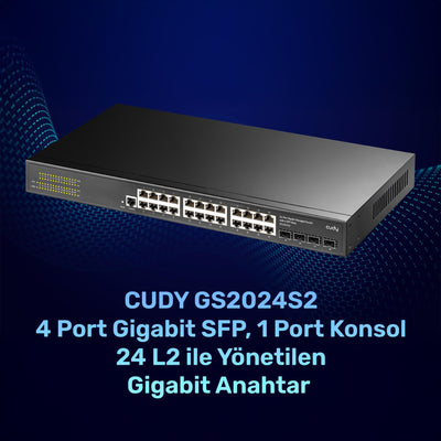 Cudy GS2024S2 4 SFP Slot,2 Katman,24 Port Yönetilebilir Metal Rack Mount Gigabit Switch
