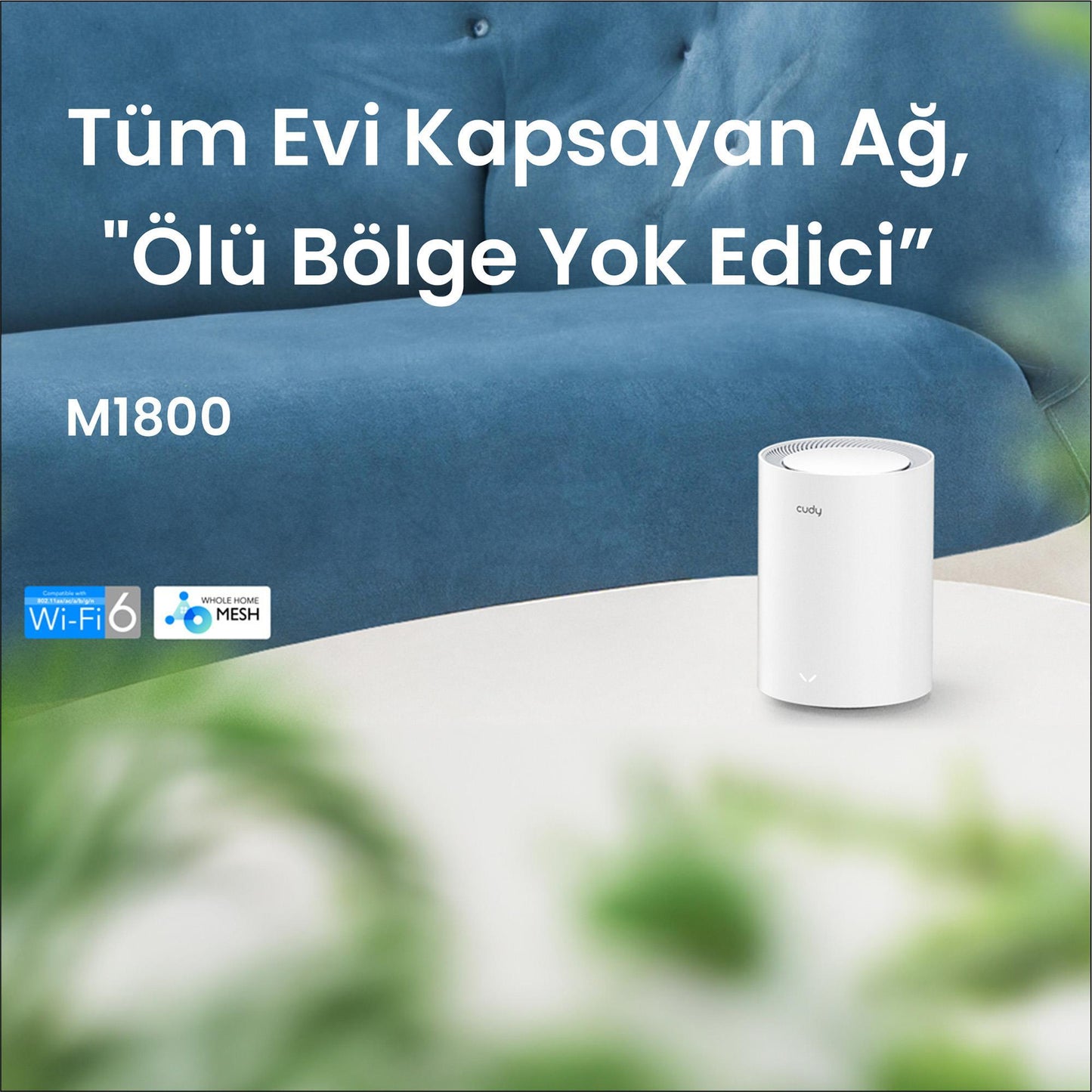 Cudy M1800 5GHz/2.4Ghz 1200Mbps 2xGigabit Ethernet Port,4 Dahili Anten,Wi-Fi 6 Mesh Router (3 Adet)