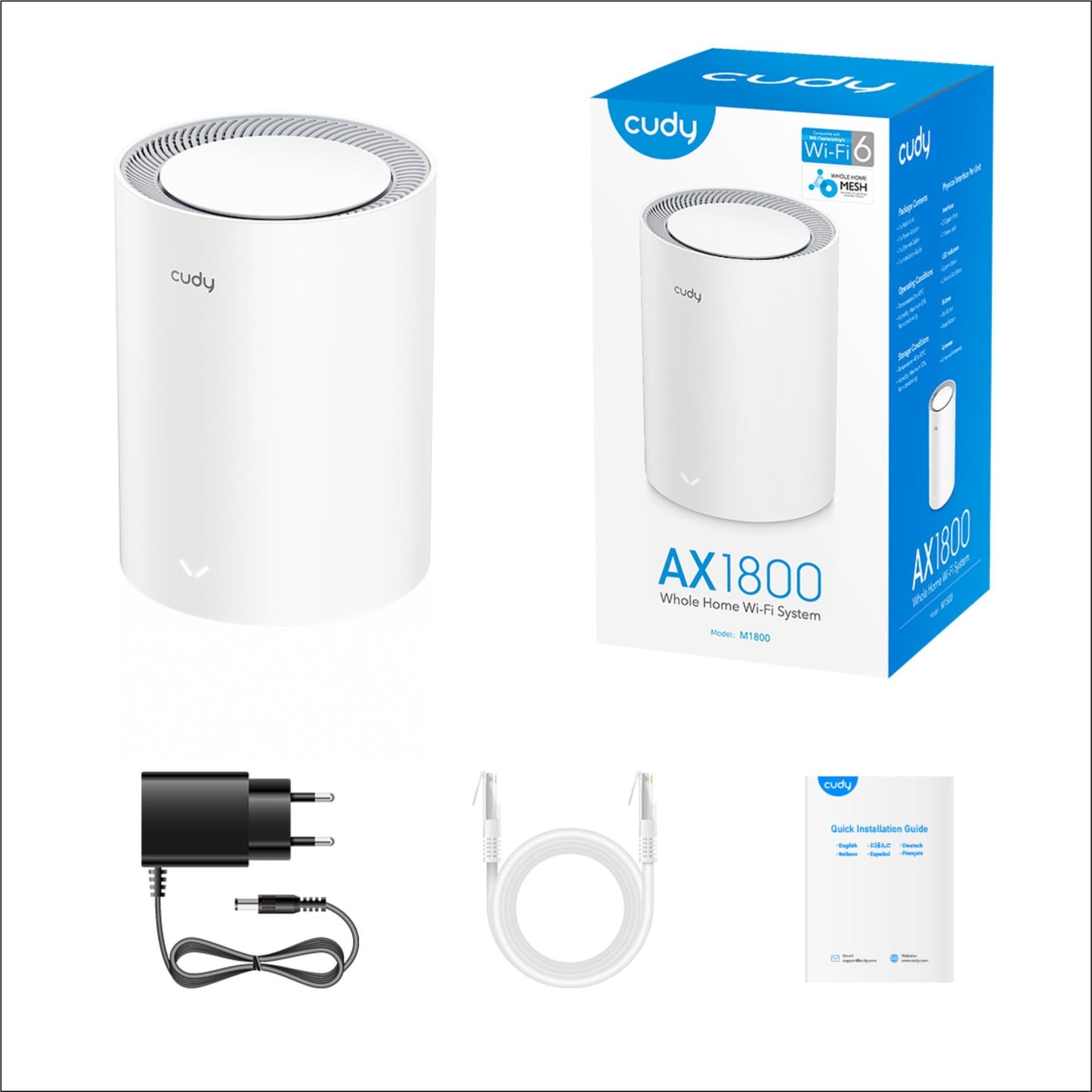 Cudy M1800 5GHz/2.4Ghz 1200Mbps 2xGigabit Ethernet Port,4 Dahili Anten,Wi-Fi 6 Mesh Router (3 Adet)