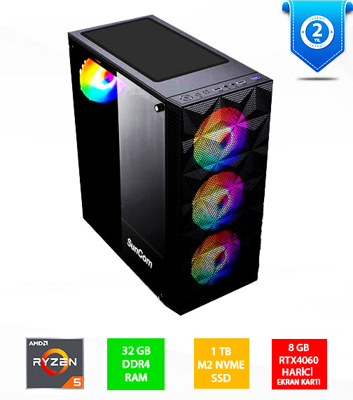 SUNCOM Gaming SG1-143 Ryzen 5 5600 32GB 1TB SSD 8gb RTX4060 DOS Masaüstü PC