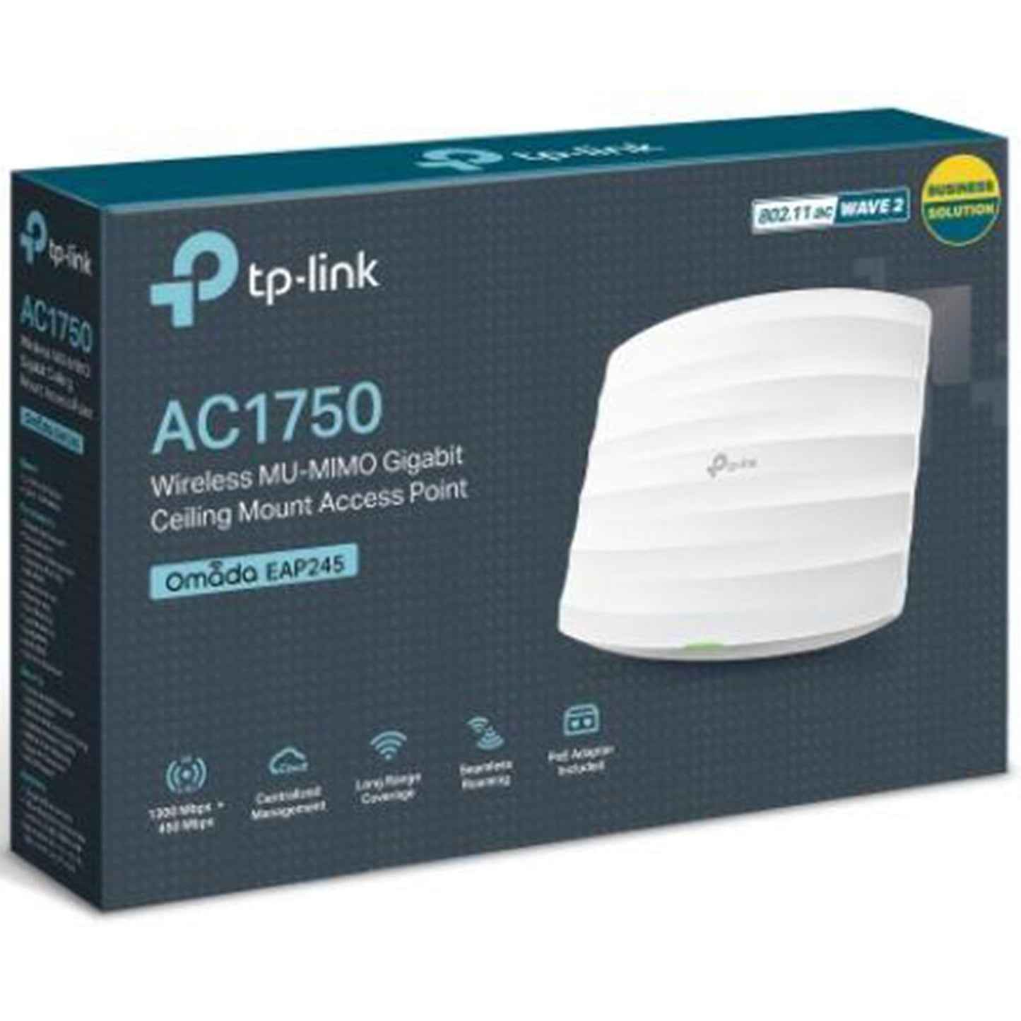 TP-LINK OMADA EAP245 AC1750 DUAL BANT WIFI 2XGBIT RJ45 450MBPS/2.4GHZ TAVAN TİPİ ACCESS POINT (ADAPTÖRLÜ)