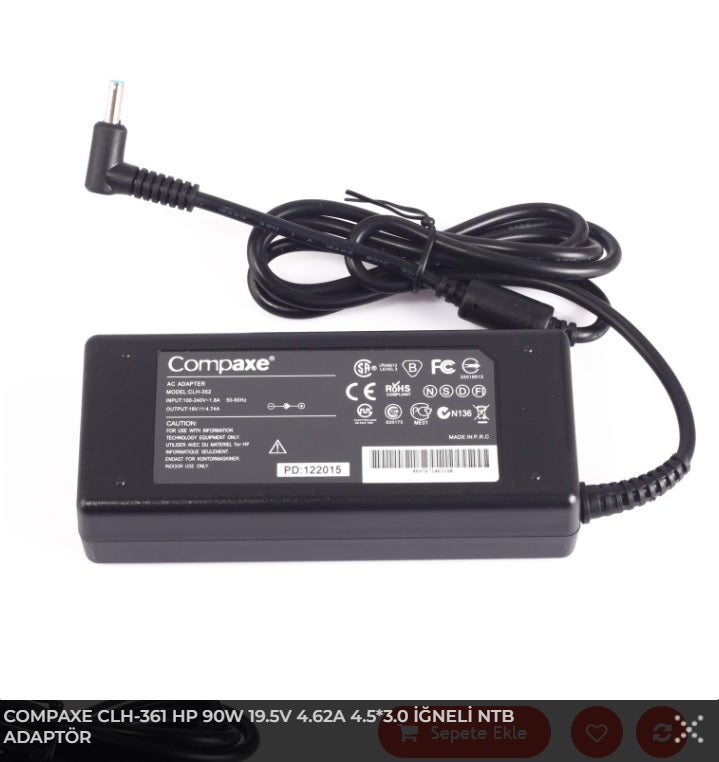 COMPAXE CLH-361 19V 4.62A (4.5x3.0) Hp Notebook Adaptörü