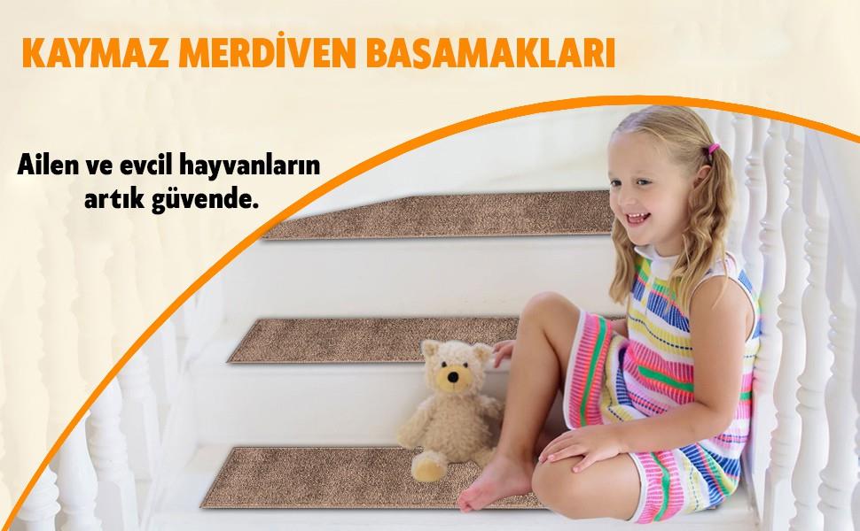 Glary Home GH40A Kare Desenli Kaydırmaz Tabanlı Merdiven Halısı