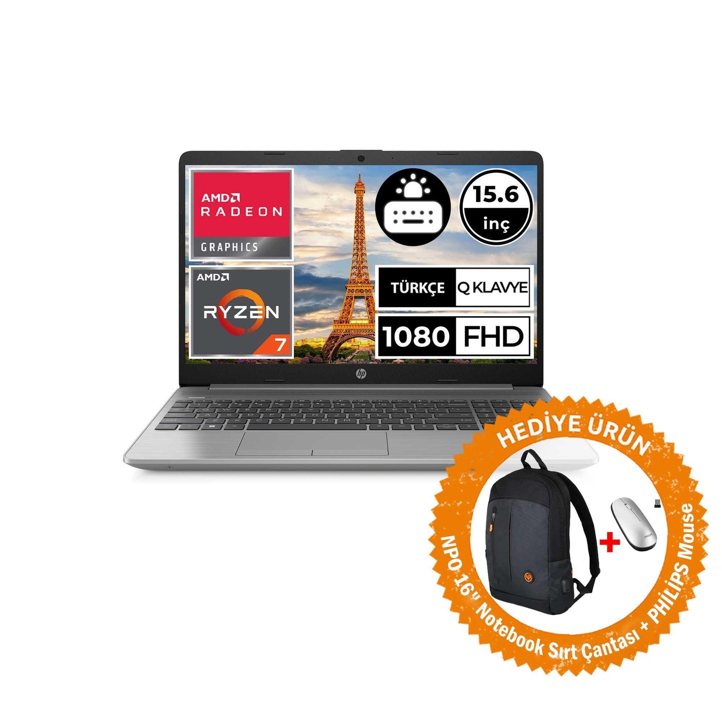 HP 250 G9 6Q8N3ES Ryzen7 5825U 15.6" FullHD Taşınabilir Bilgisayar (Mouse+Çanta)