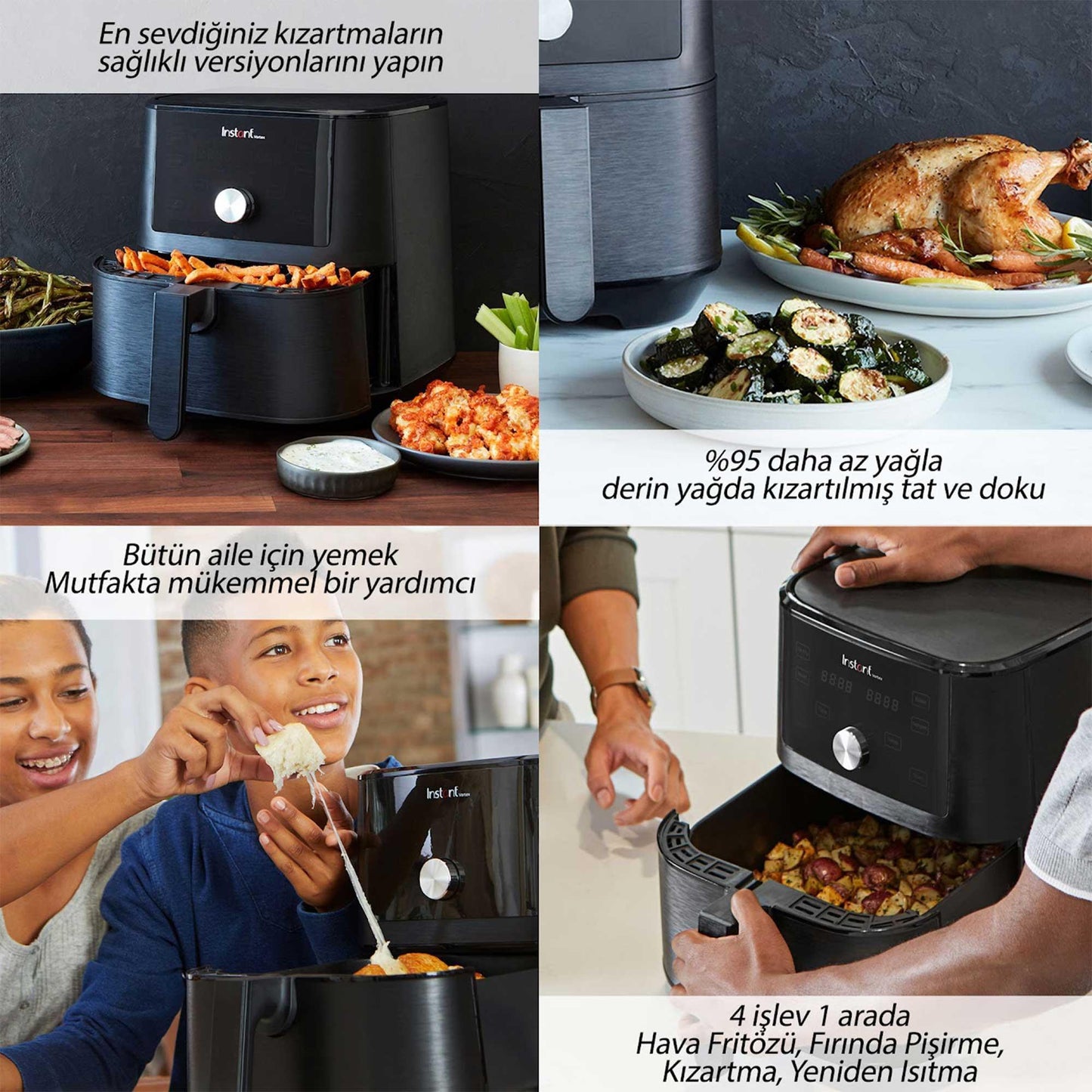 Instant Vortex 3.8 Litre 4'ü 1 Arada İşlevli Yapışmaz ve Yıkanabilir Sepetli Airfryer 140-3093-01-EU