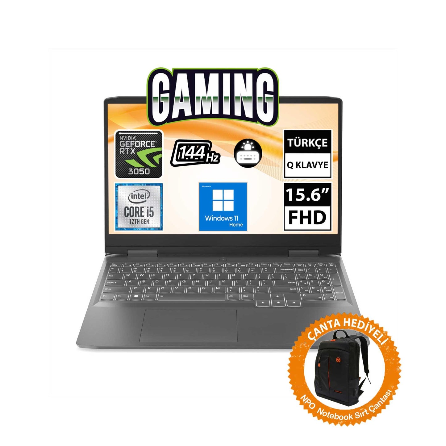 Lenovo LOQ 82XV00SWTX i5-12450H RTX3050 15.6" FullHD Taşınabilir Bilgisayar