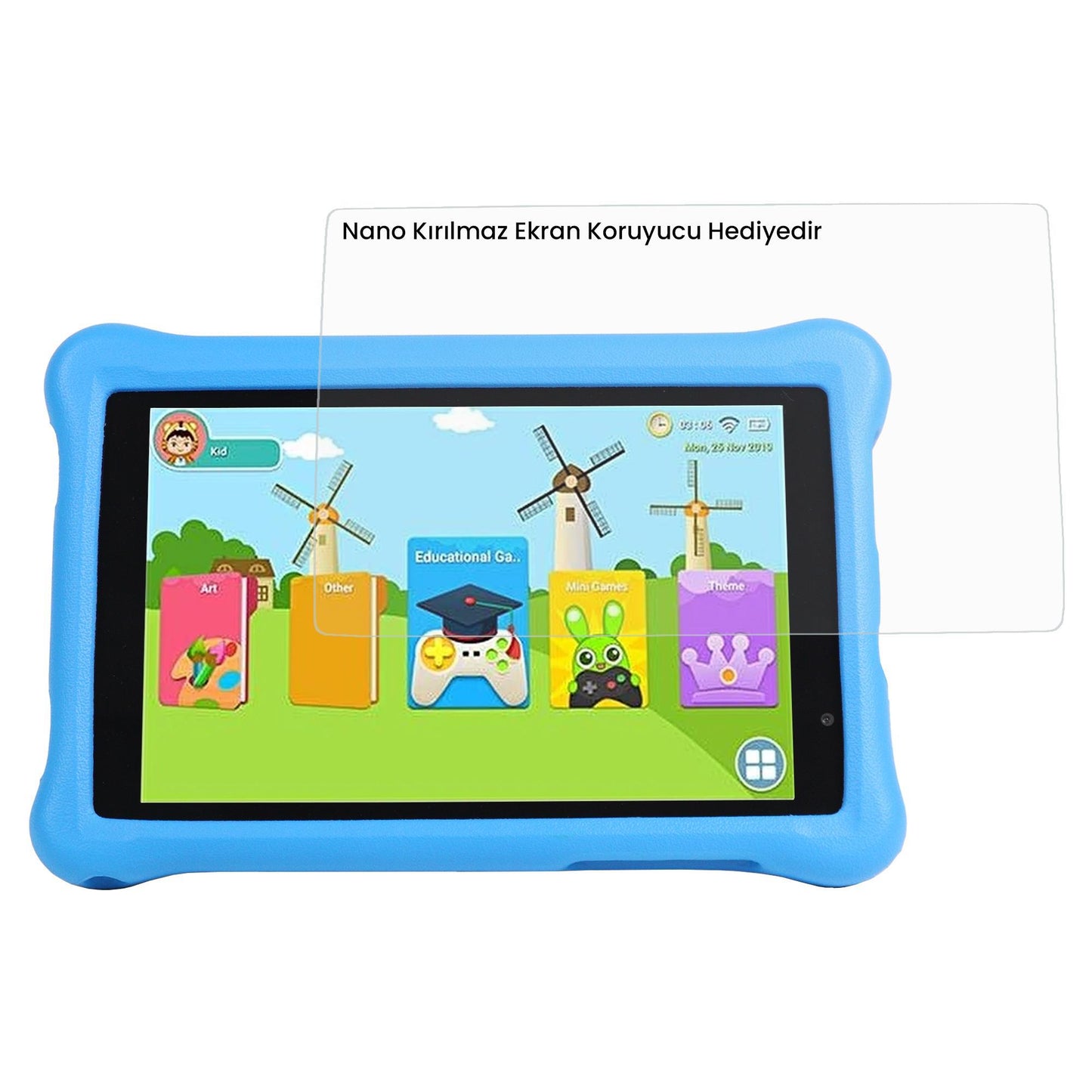 NPO 8" IPS Ekran 4GB 64GB Android 13.0 A133P 1.8GHz Antişok Çocuk Tableti Kids Tablet Mavi RS407+