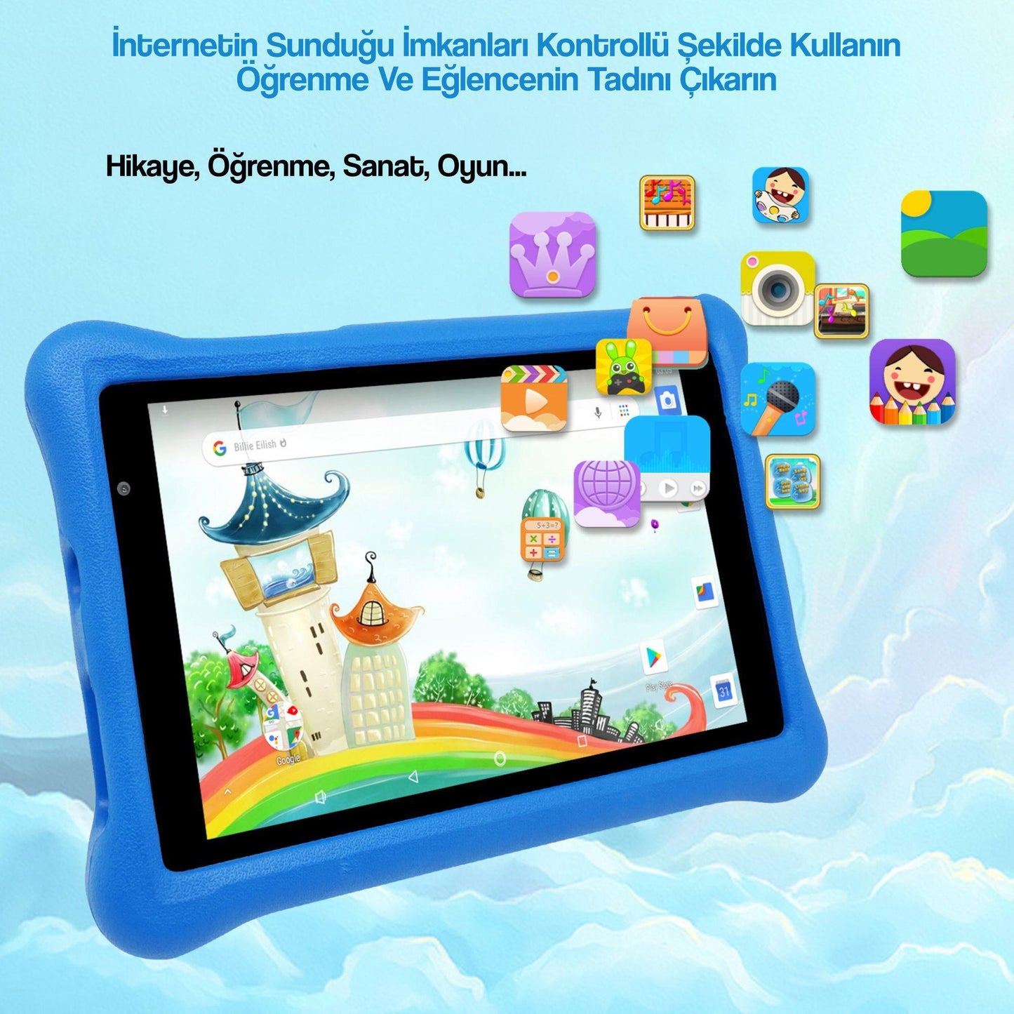 NPO 8" IPS Ekran 4GB 64GB Android 13.0 A133P 1.8GHz Antişok Çocuk Tableti Kids Tablet Mavi RS407+