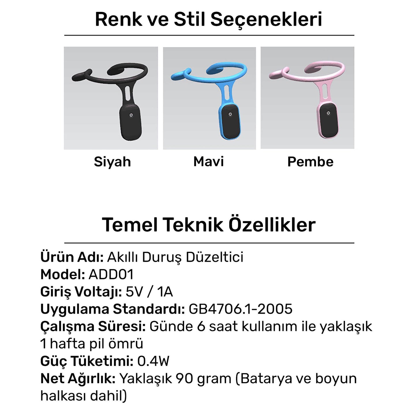 NPO ADD01S Şarjlı Titreşimli Otomatik Hatrlatıcı,Kamburluk Giderici Ergonomik Akıllı Duruş Düzeltici