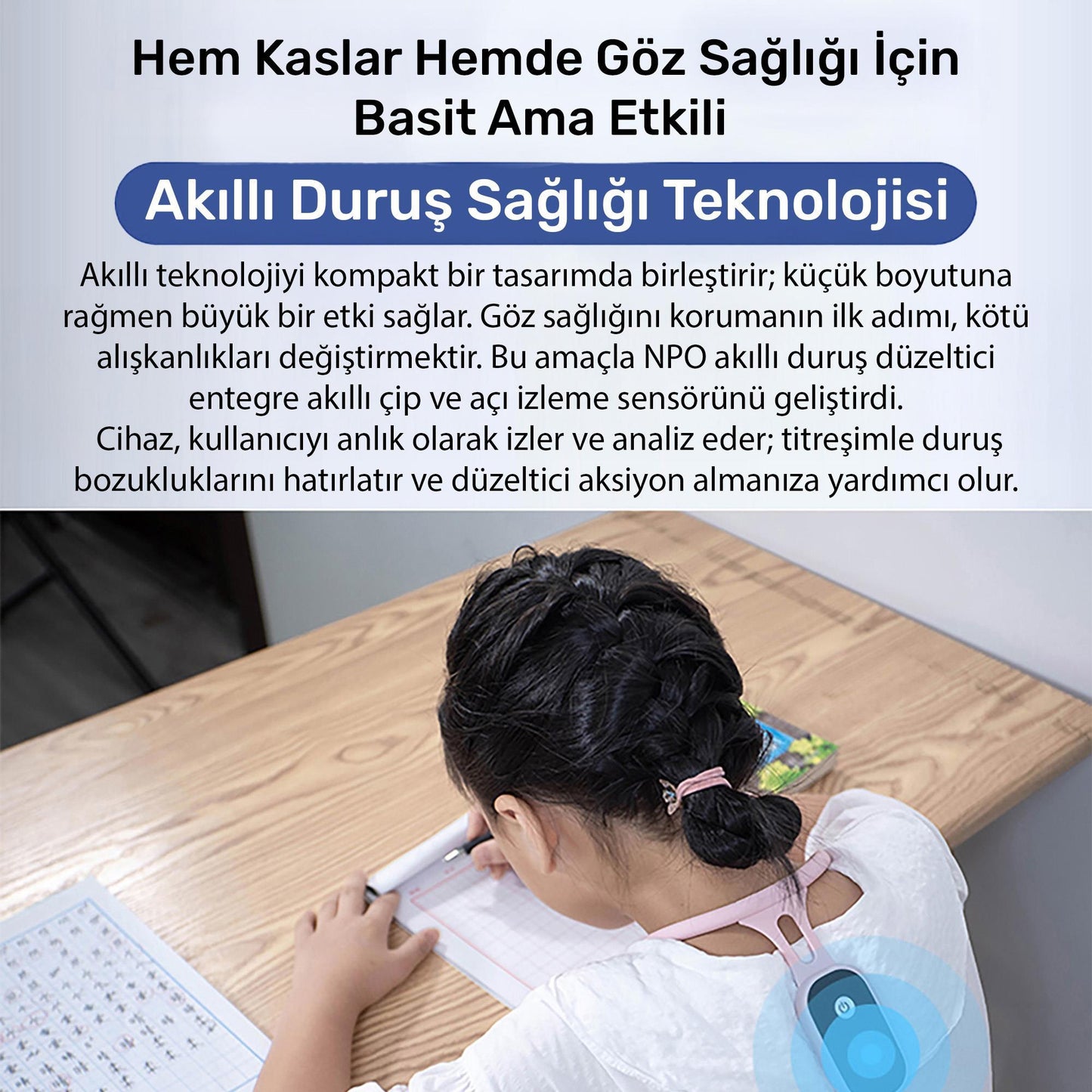 NPO ADD01S Şarjlı Titreşimli Otomatik Hatrlatıcı,Kamburluk Giderici Ergonomik Akıllı Duruş Düzeltici