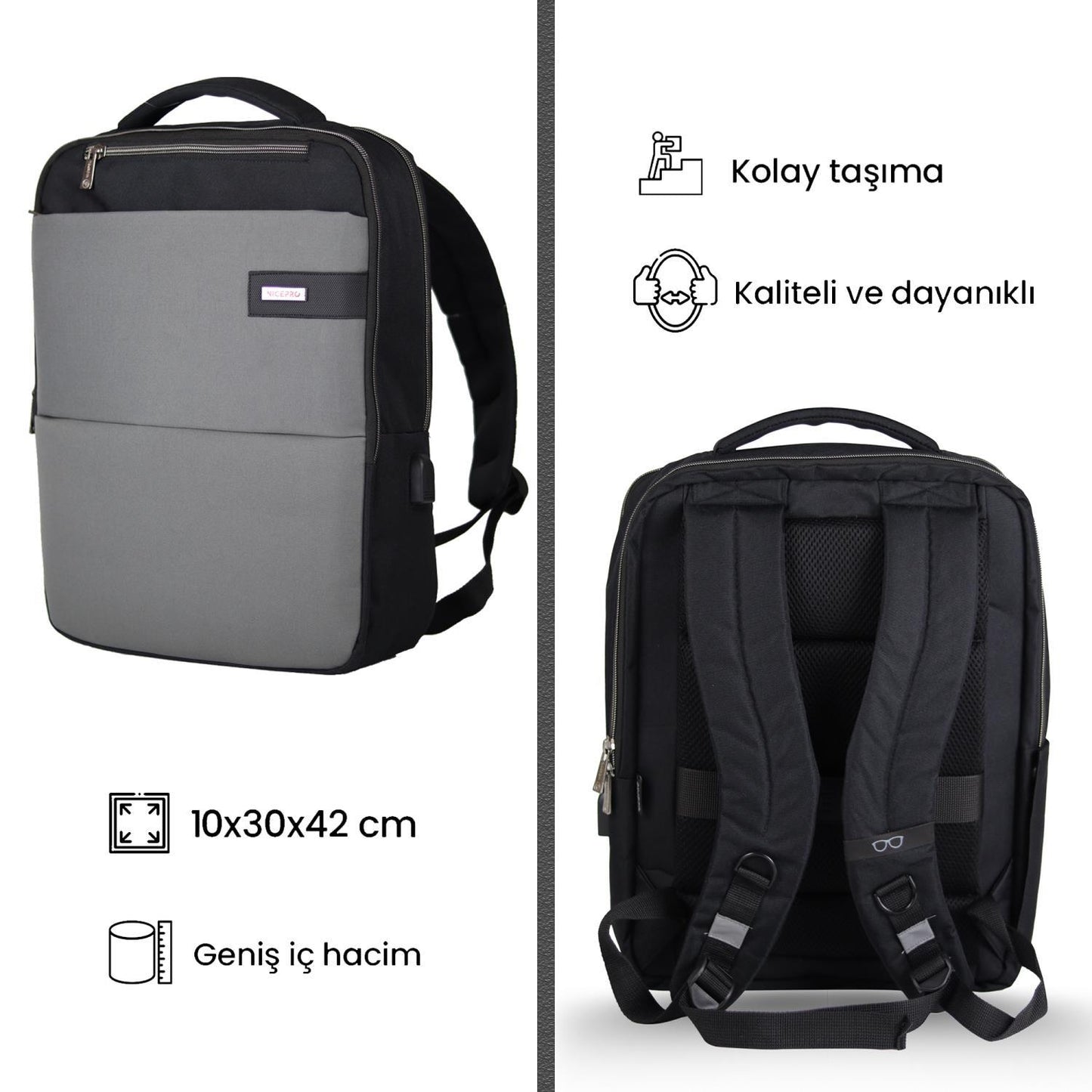 NPO Compact Smart 17" Notebook Sırt Çantası-Gri