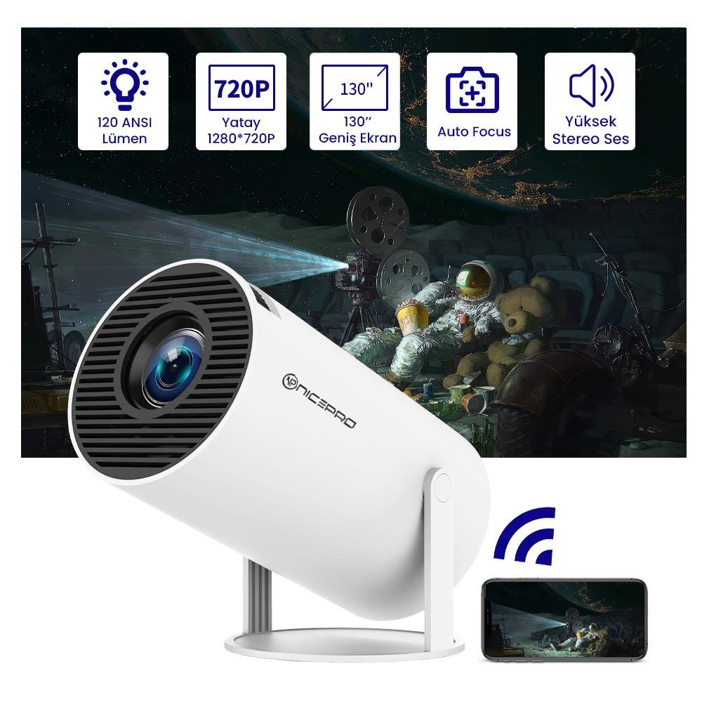 NPO HY300+ FullHD Android11 BT5.0 Wifi5 120ANSI Lümen IOS/Android Taşınabilir Akıllı LED Projeksiyon