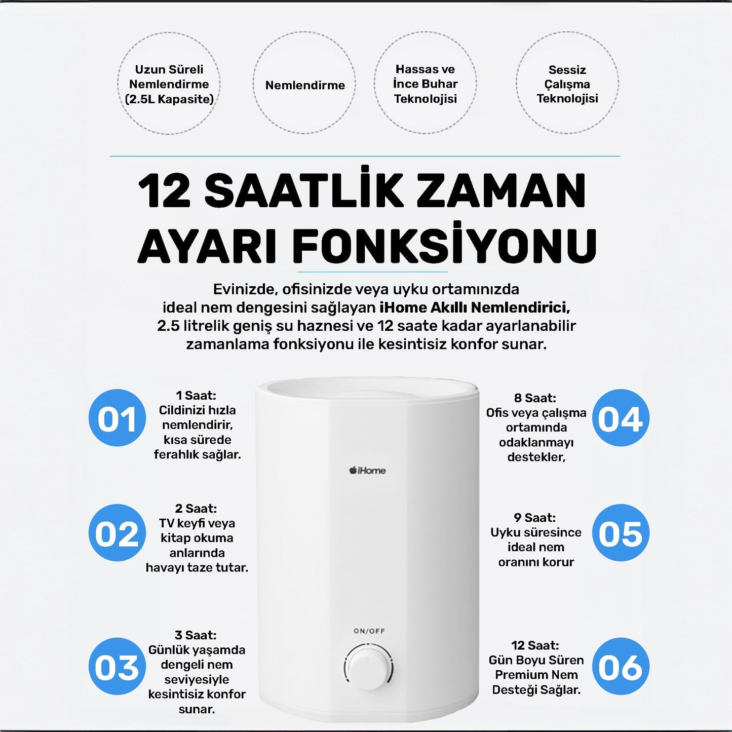 NPO iHome11 2500ml Ayarlanabilir Aromaterapi Difüzör Ultrasonik Hava Nemlendirici Buhar Makinesi