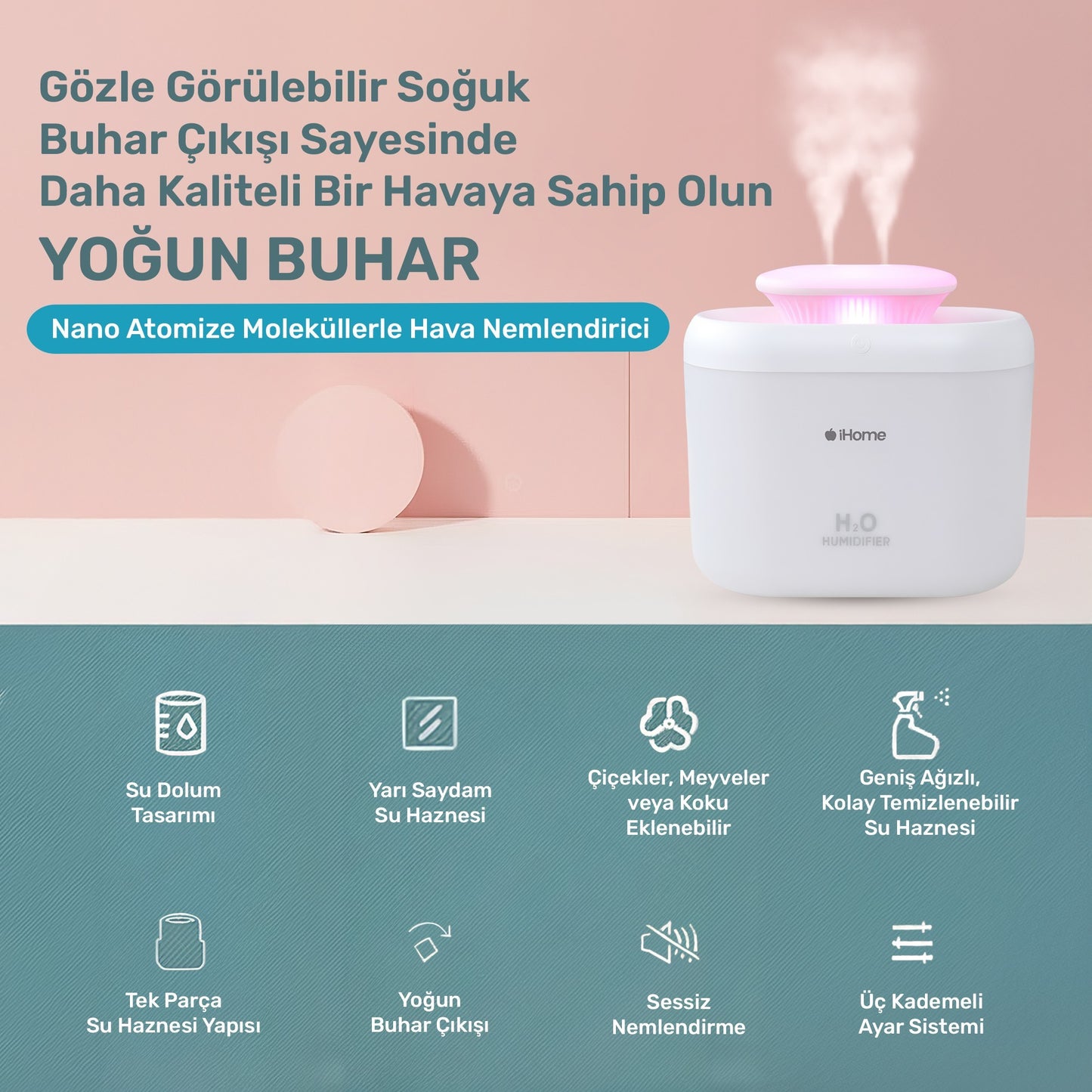 NPO iHome14 RGB Renkli 3300ml Aromaterapi Difüzör Ultrasonik Hava Nemlendirici Buhar Makinesi