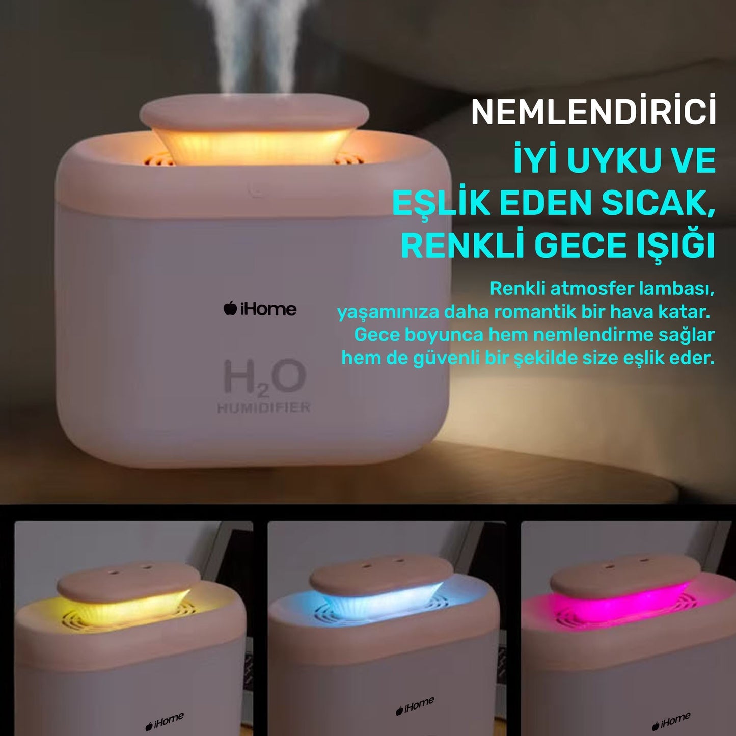 NPO iHome14 RGB Renkli 3300ml Aromaterapi Difüzör Ultrasonik Hava Nemlendirici Buhar Makinesi