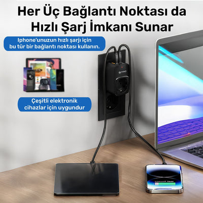 NPO Fulltech24 3680W Yüksek Voltaj/Akım ve Çocuk Korumalı Type-C ve USB Çoğaltıcı Duvar Prizi