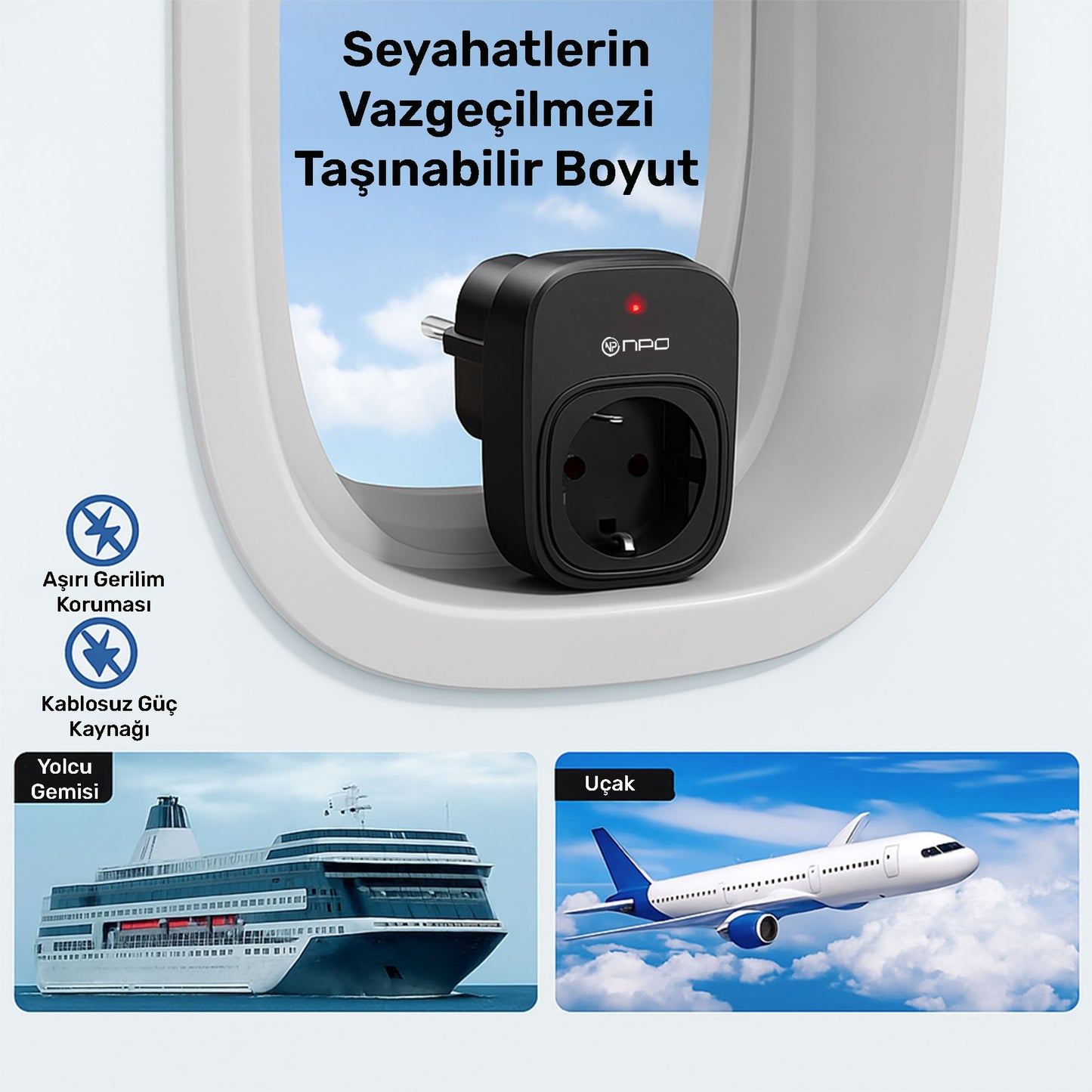 NPO Fulltech24 3680W Yüksek Voltaj/Akım ve Çocuk Korumalı Type-C ve USB Çoğaltıcı Duvar Prizi