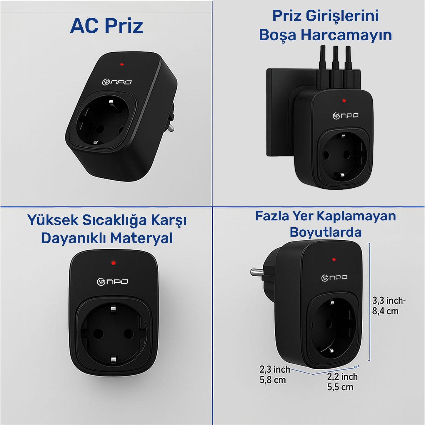 NPO Fulltech24 3680W Yüksek Voltaj/Akım ve Çocuk Korumalı Type-C ve USB Çoğaltıcı Duvar Prizi