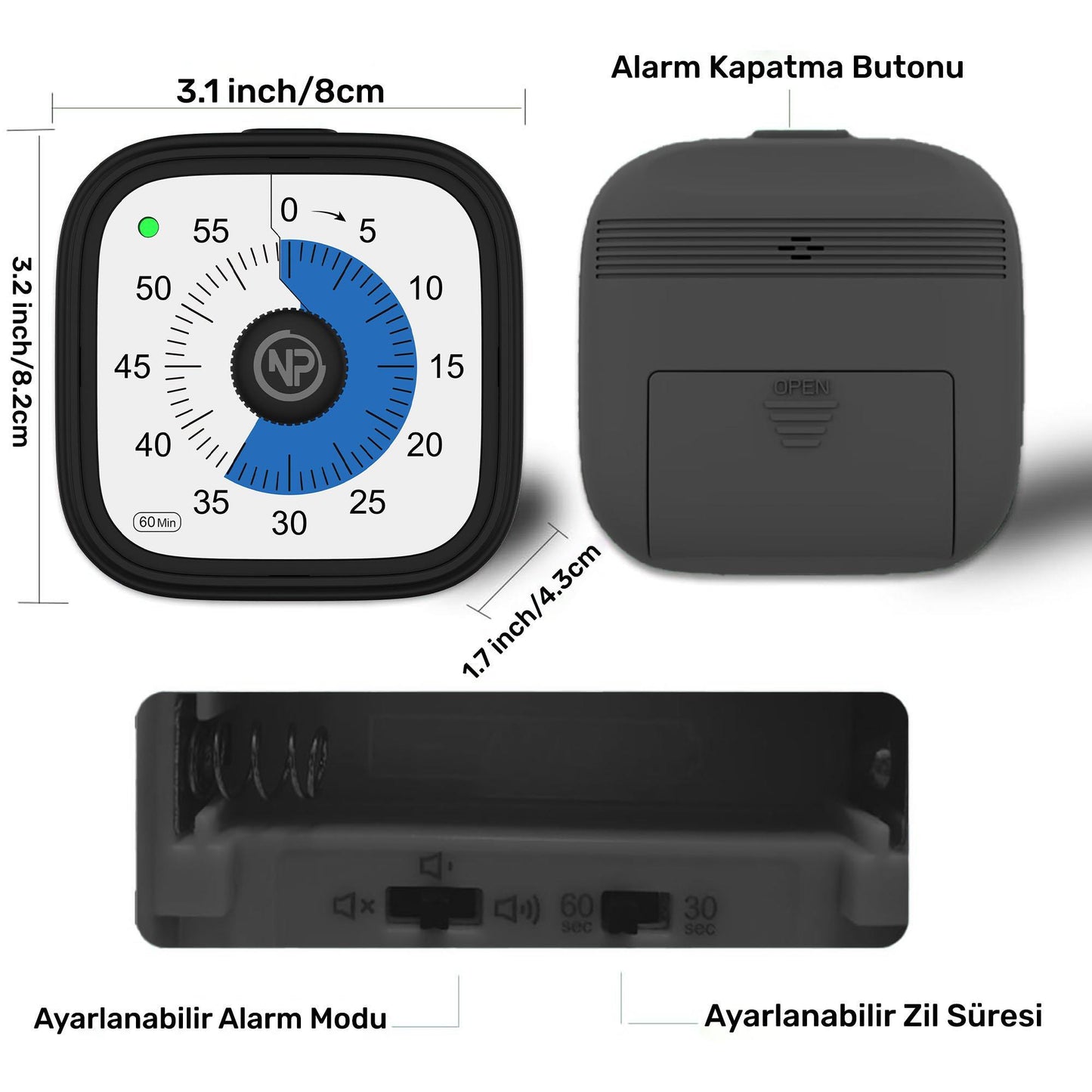 NPO Mutfak,Ders,Yemek için 60dk Analog Alarm Zamanlayıcı,Pomodoro Öğrenci Motivasyon Saati