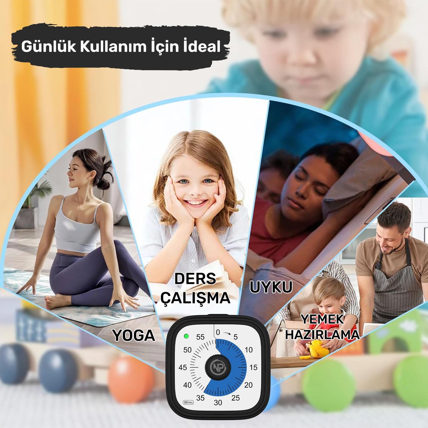 NPO Mutfak,Ders,Yemek için 60dk Analog Alarm Zamanlayıcı,Pomodoro Öğrenci Motivasyon Saati